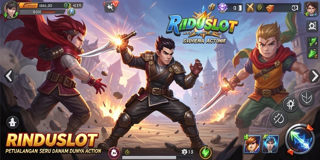 Tampilan antarmuka RINDUSLOT yang mendebarkan dan penuh aksi.